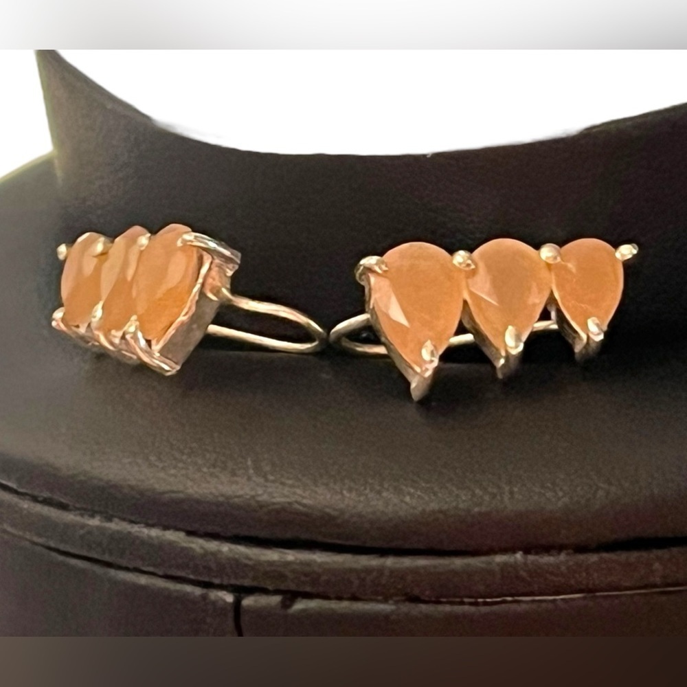 Peach Moonstone Sterling Silver Climber Earrings